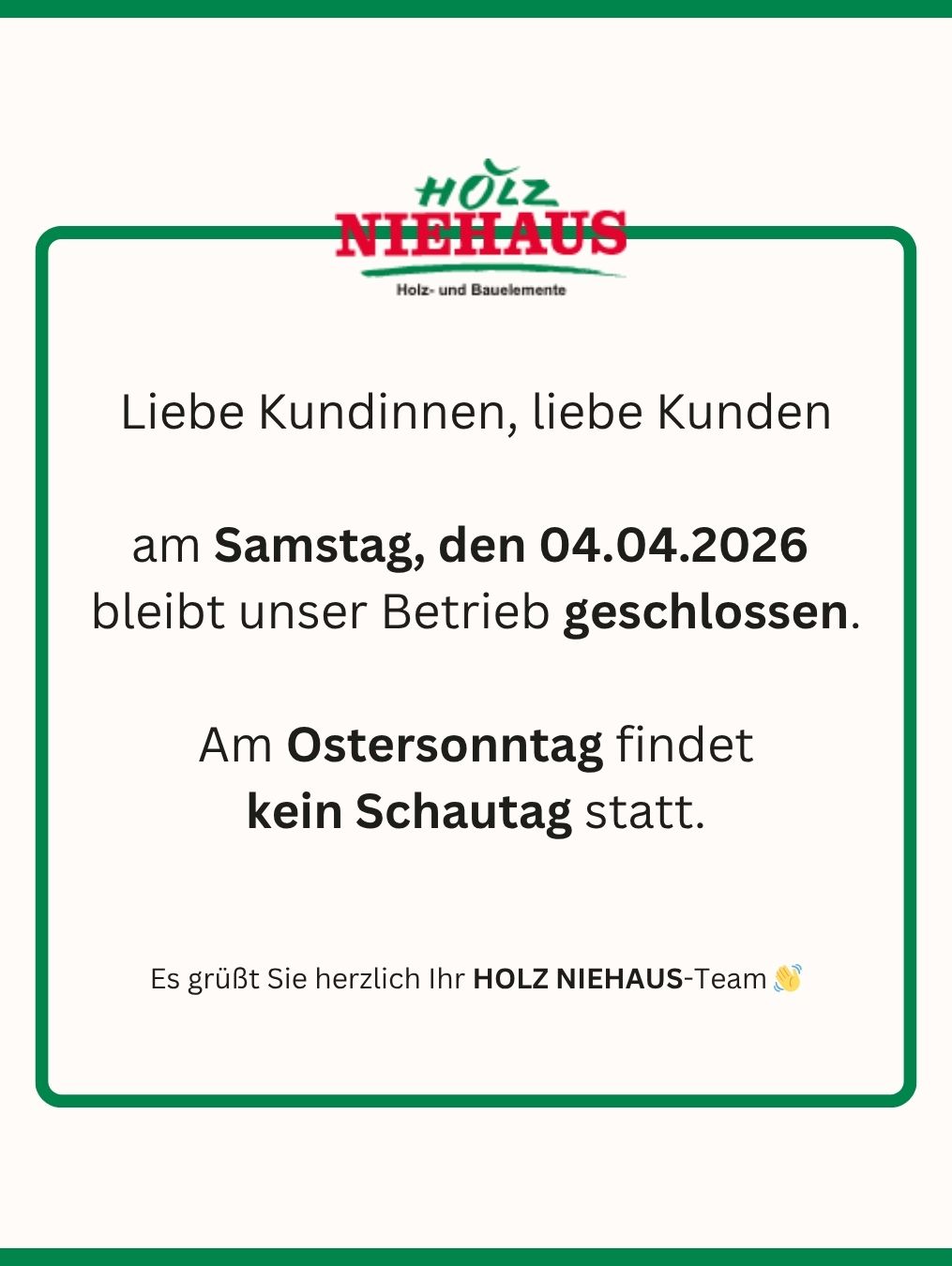 Hinweis Öffnungszeiten